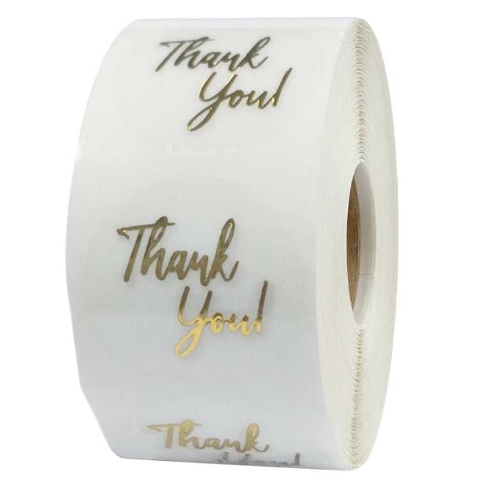 500 Pcs Transparent Gold Thank You Stickers Envelope Seals Gift Tags Baking Box Decorative Stickers, 1 Roll