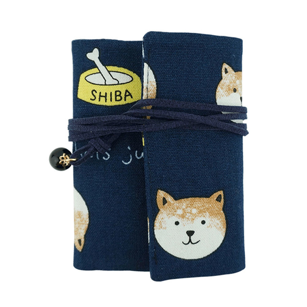 Cute Cartoon Shiba Inu Credit Card Holder Rope Closure Fold Card Pack for Women