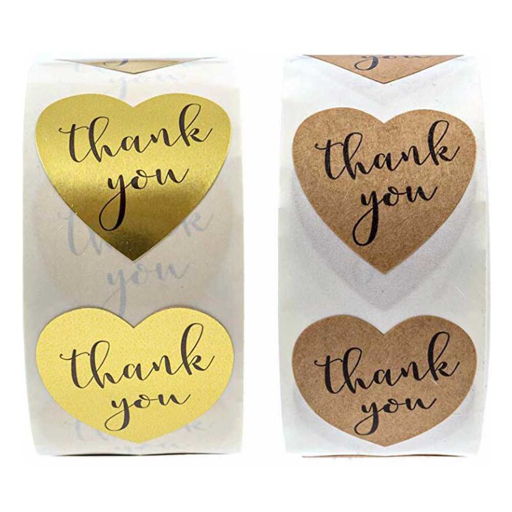 1000 Pcs Heart Shape Gold Thank You Stickers Kraft Paper Thank You Stickers Gift Wrapping Seals Label Greeting Card Stickers