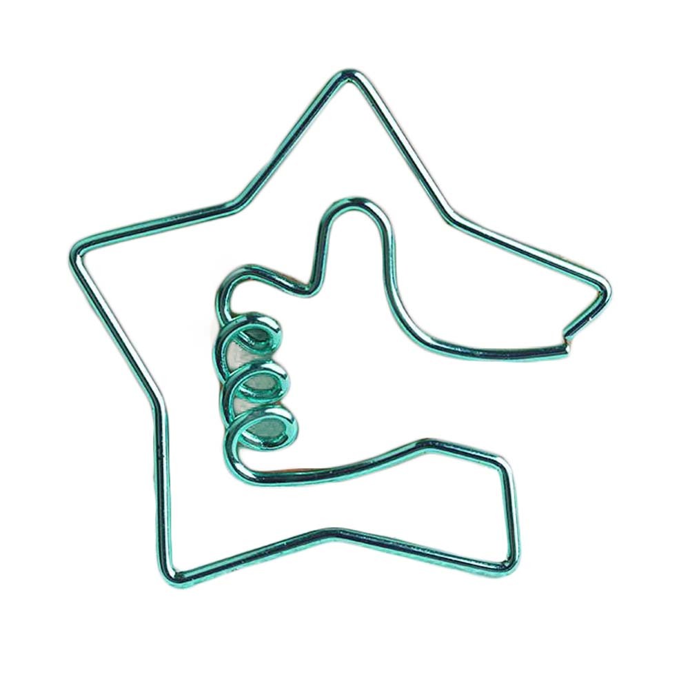 8 Pcs Green Stars Paper Clips Cute Thumbs Up Shaped Bookmarks Pins Metal Document Organizing Paper Clips Office Supplies