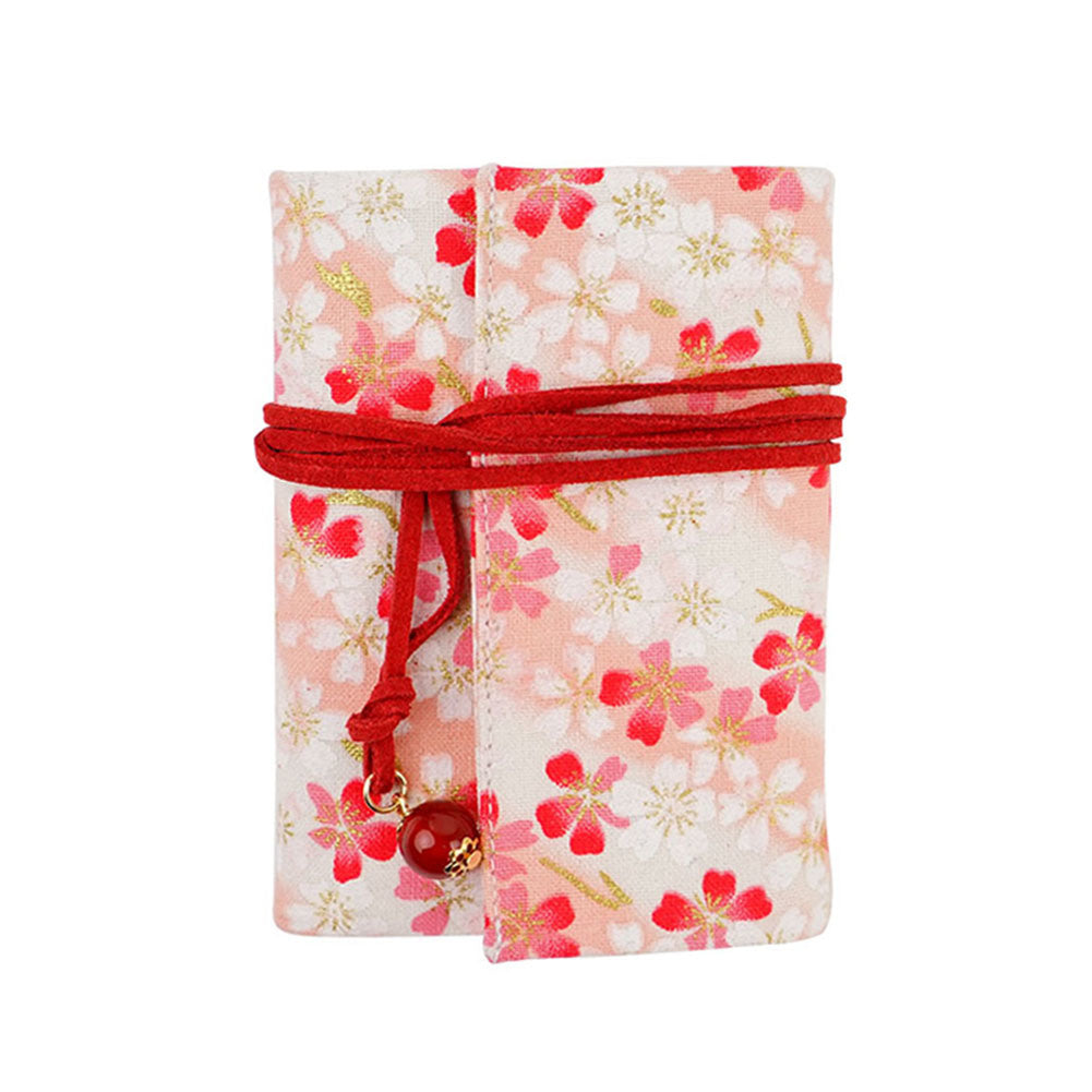 Japanese Style Falled Sakura Credit Card Holder Rope Closure Fold Card Pocket Pack for Ladies