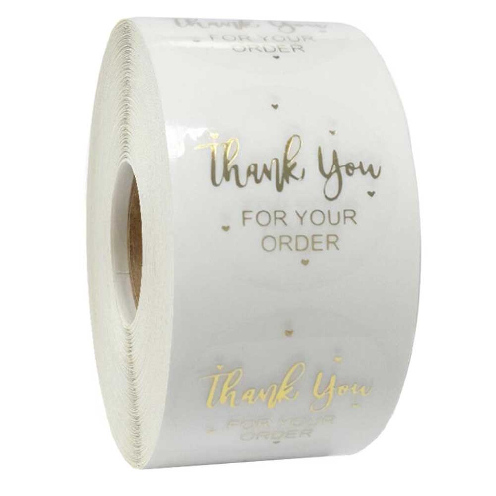 500 Pcs Transparent Gold Thank You For Your Order Stickers for Letter Gift Packaging Boutique Retail Bag, 1 Roll