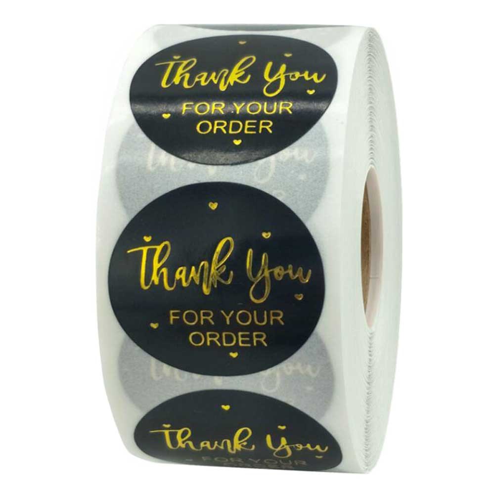 500 Pcs Black Gold Thank You For Your Order Stickers for Gift Packaging Boutique Retail Bag, 1 Roll