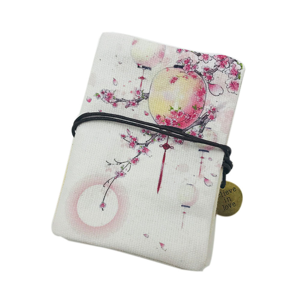 Chinese Style Business Card Holder Vintage Peach Blossom and Lantern Rope Closure Credit Card Pocket Organizer