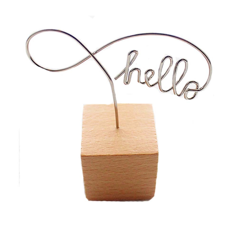 8 Pack Wooden Base Clip Holders Photo Memo Table Number Holder Stand, Hello Words