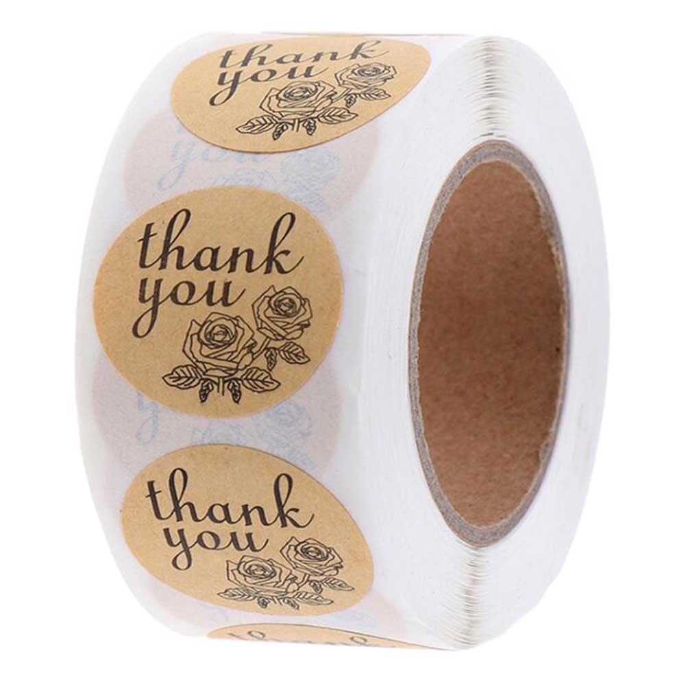 500 Pcs Kraft Paper Rose Thank You Stickers Envelope Seals Gift Tags Baking Box Decorative Stickers, 1 Roll