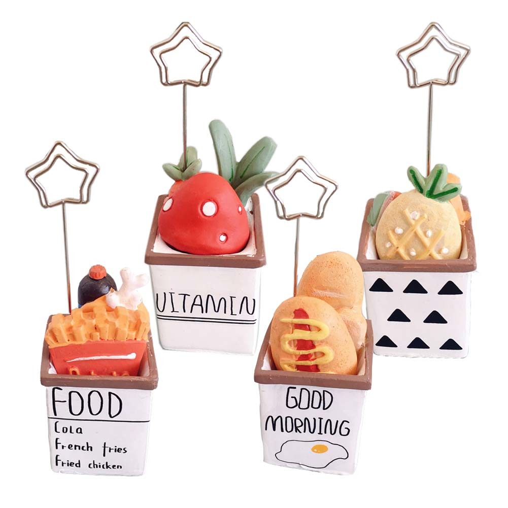 4 Pack Card Photo Holders Resin Food Theme Desk Decor Table Number Memo Clip Holder