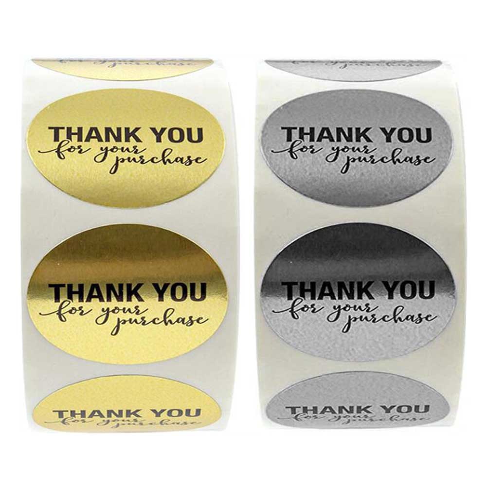 1000 Pcs Silver Gold Thank You for Your Purchase Stickers Retail Merchandise Stickers Gift Wrap Decorative Stickers