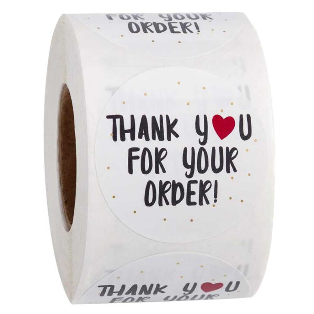 500 Pcs White Black Thank You For Your Order Stickers Business Boxes Tissue Envelope Stickers for Boutiques Online Retailers, 1 Roll