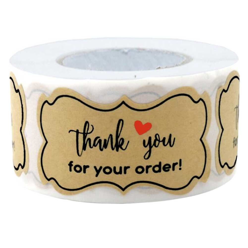 250 Pcs Kraft Paper Black Thank You For Your Order Stickers Business Boxes Stickers for Boutiques Online Retailers, 1 Roll