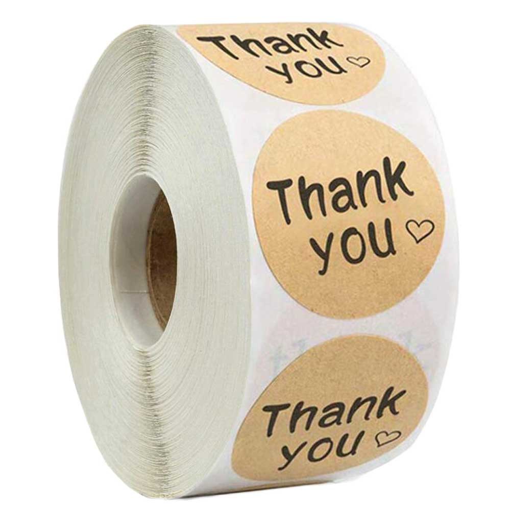 500 Pcs Kraft Paper Thank You Stickers Decorative Sealing Stickers for Christmas Gifts Wedding Party, 1 Roll