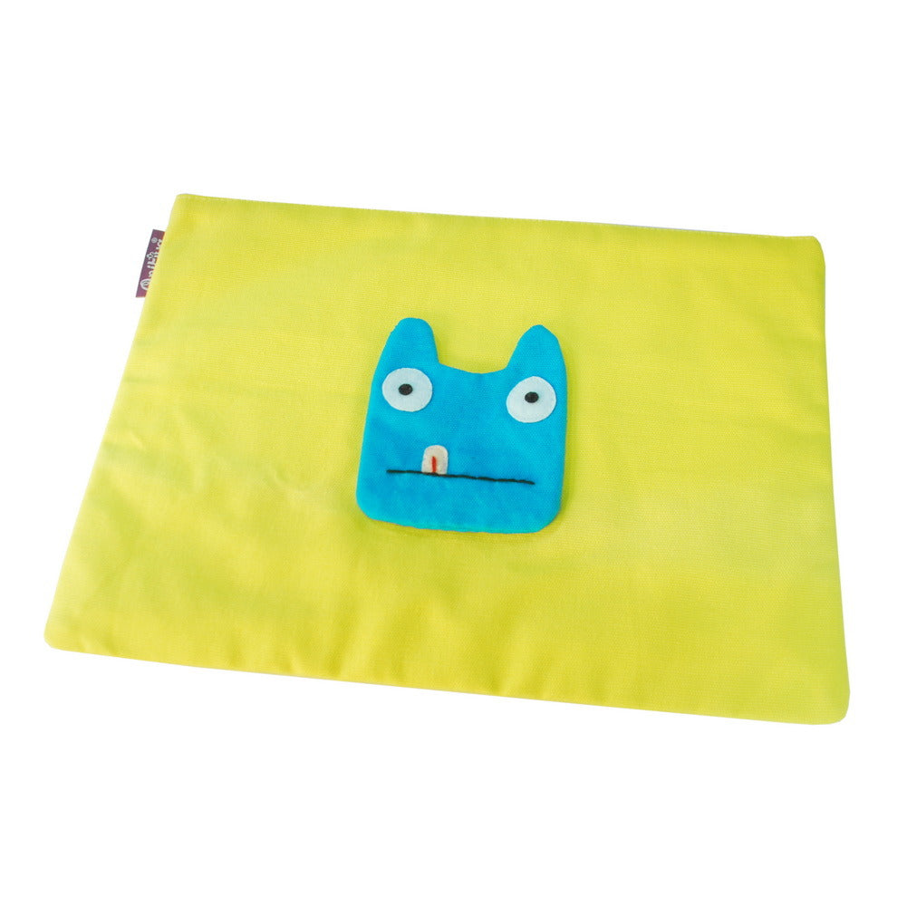 Cute Cartoon Handmade Blue Monster Canvas Zipper Storage Bag for Office Document File Travel