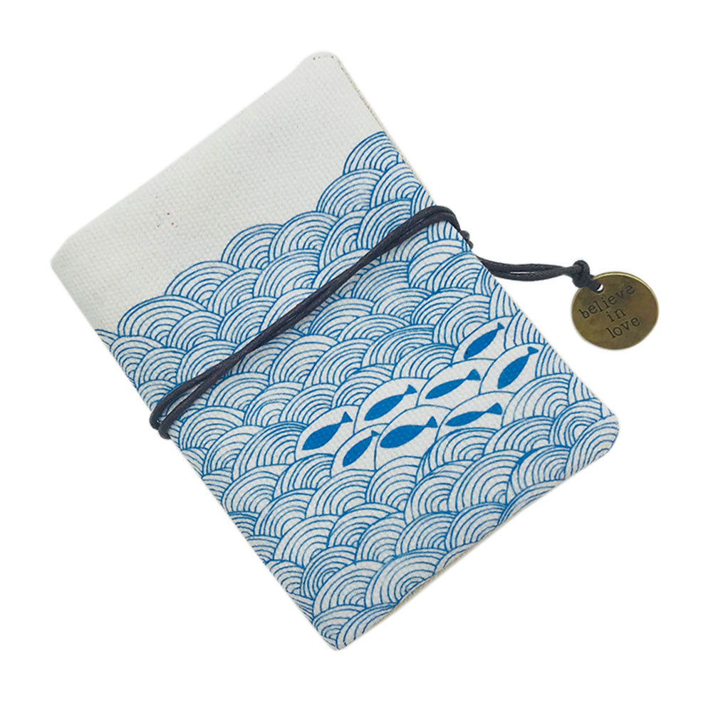 Business Card Holder Japanese Style Waves Rope Closure Credit Card Name Card Pocket Organizer