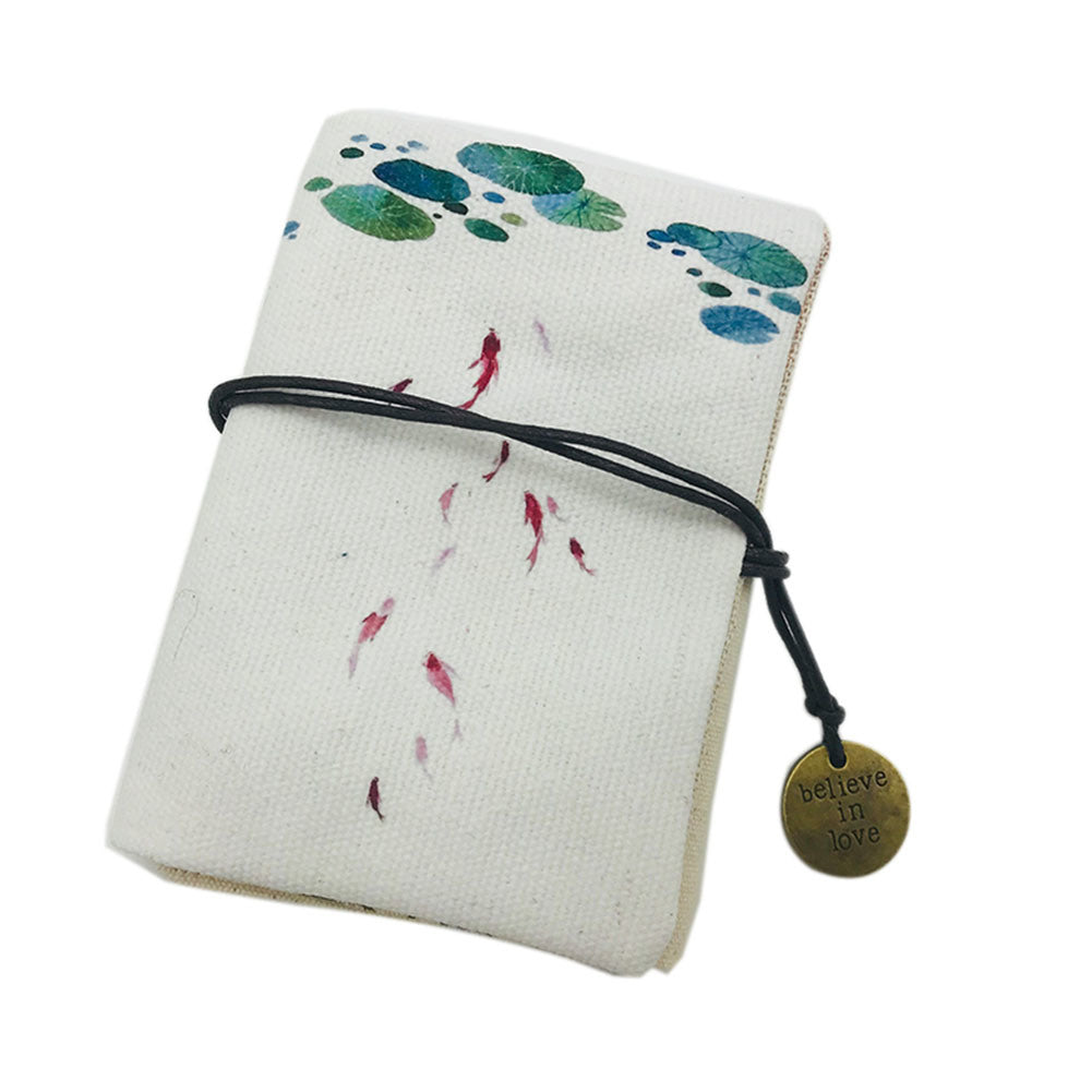 Painted Business Card Holder Rope Closure Lotus Pond Credit Card Name Card Pocket Organizer