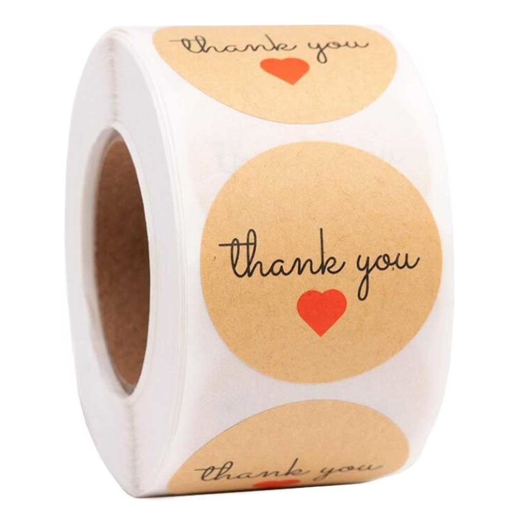 500 Pcs Kraft Red Heart Black Letters Thank You Stickers Envelope Seals Gift Tags Baking Box Decorative Stickers, 1 Roll