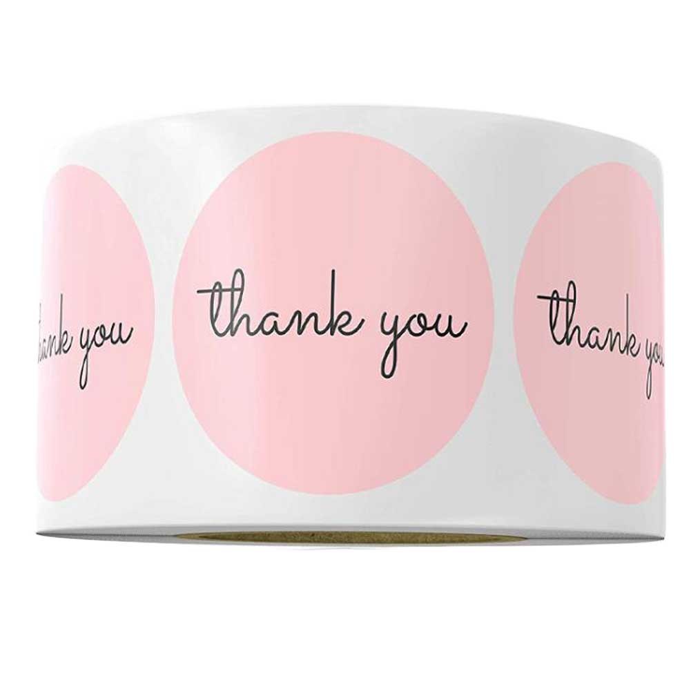 500 Pcs Pink Round Black Letters Thank You Stickers Envelope Seals Gift Tags Baking Box Decorative Stickers, 1 Roll