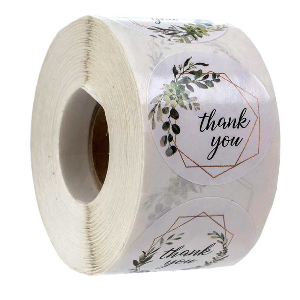 500 Pcs Thank You Stickers 4 Designs White Wedding Gift Stickers Green Leaves Boutiques Packaging Stickers, 1 Roll