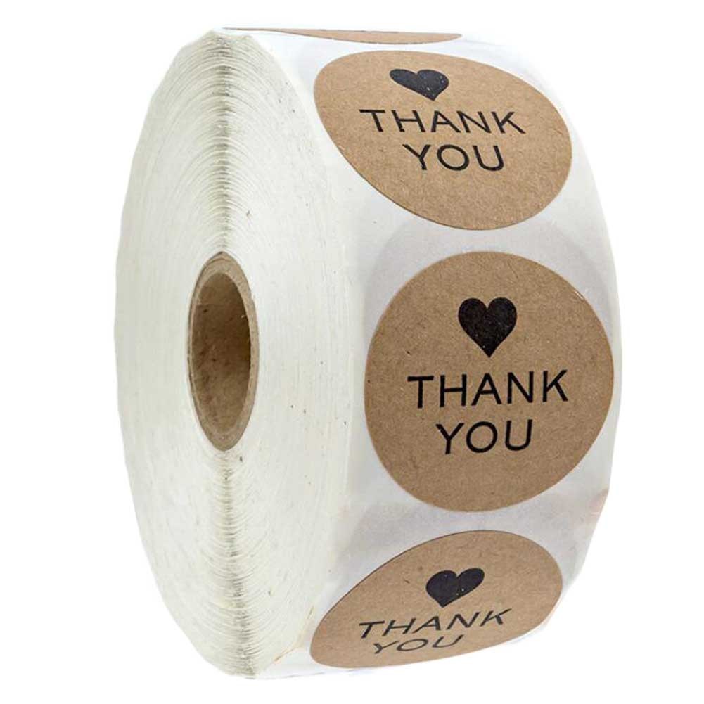 500 Pcs Kraft Thank You Stickers Wedding Favor Stickers Gift Packaging Stickers Business Stickers, 1 Roll