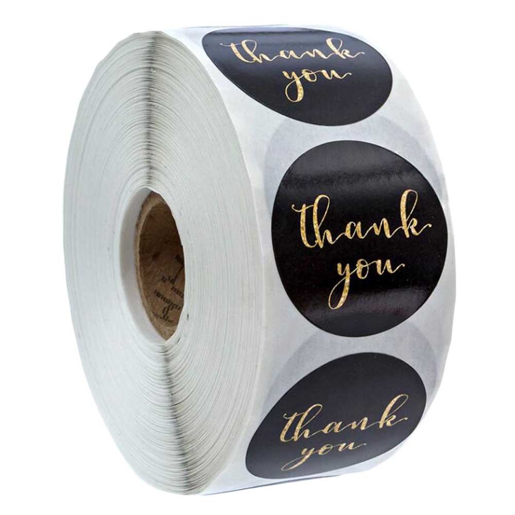 500 Pcs Black Round Gold Letters Thank You Stickers c Seals Gift Tags Baking Box Decorative Stickers, 1 Roll