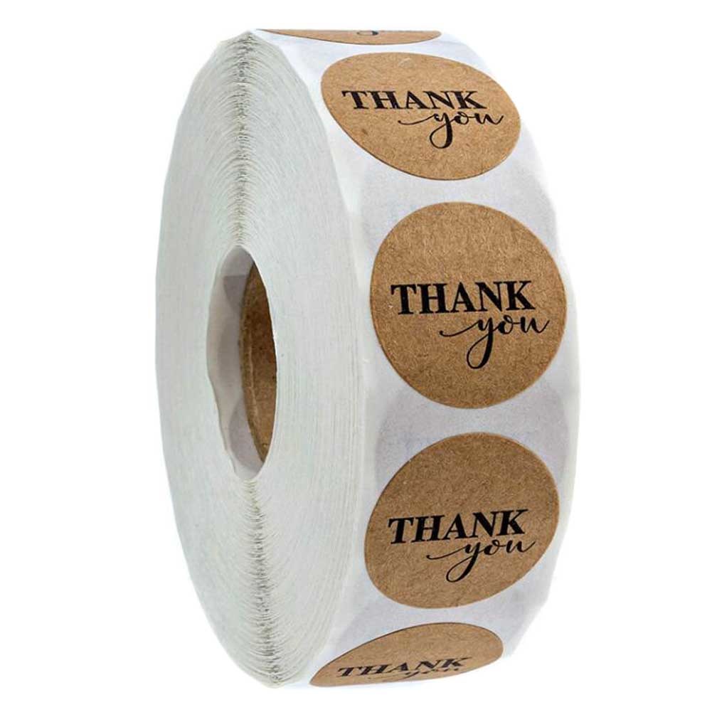 500 Pcs Kraft Paper Round Black Letters Thank You Stickers Envelope Seals Gift Tags Baking Box Decorative Stickers, 1 Roll