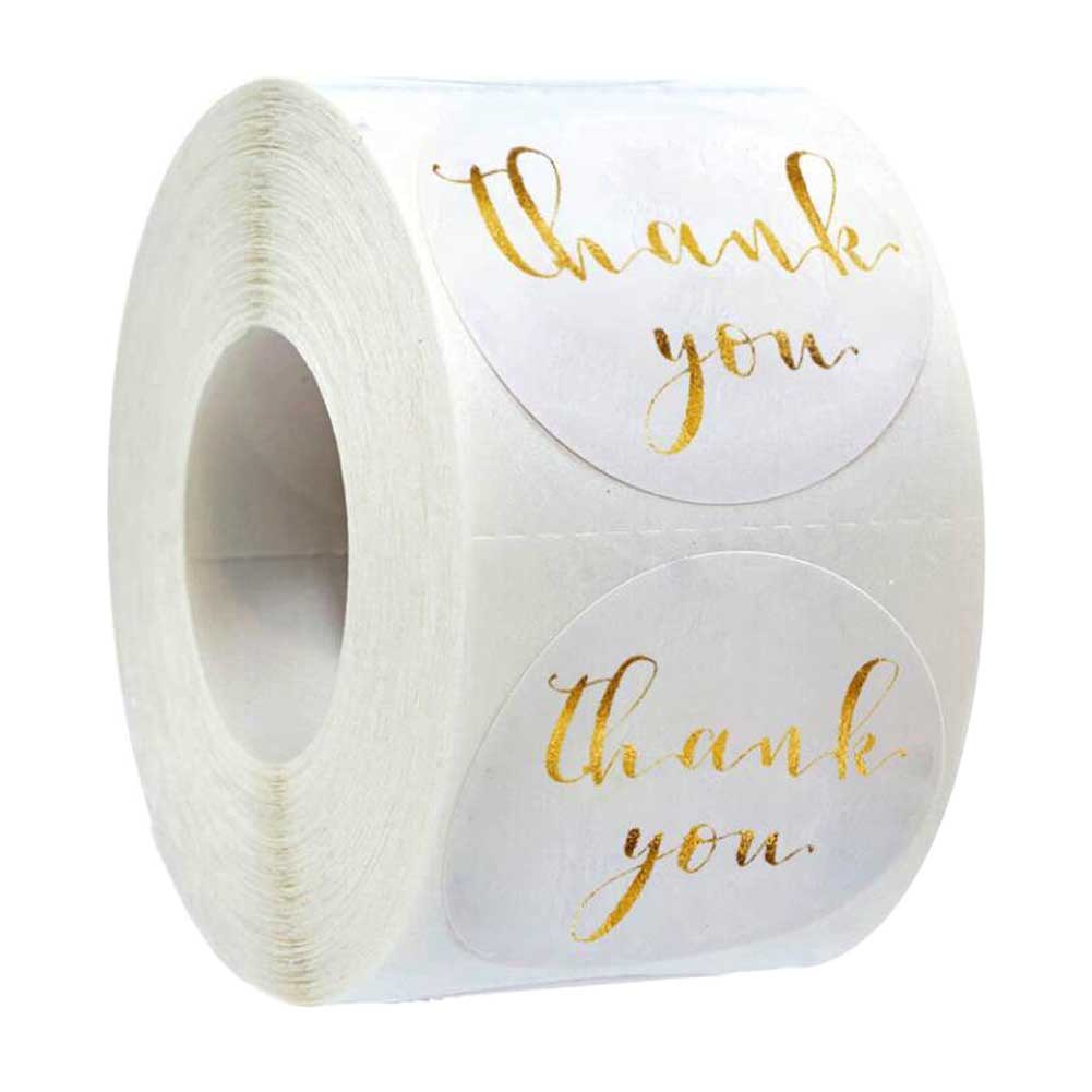 500 Pcs White Round Gold Letters Thank You Stickers Envelope Seals Gift Tags Baking Box Decorative Stickers, 1 Roll