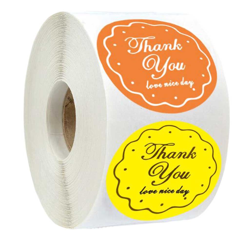 500 Pcs Orange Yellow Thank You Stickers Business Labels Envelope Seals Gift Tags Baking Box Decorative Stickers, 1 Roll