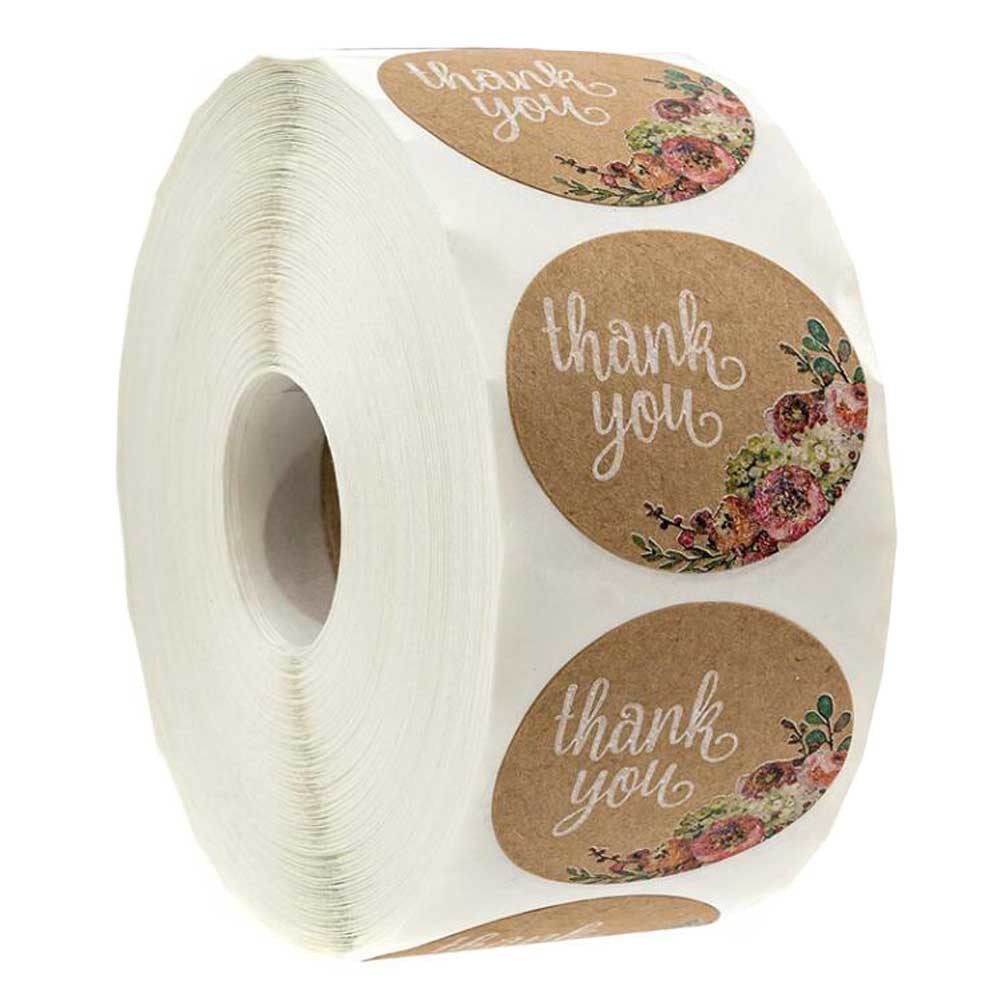 500 Pcs Kraft Paper White Thank You Stickers Envelope Seals Flower Wrap Baking Packaging Cake Labels Decorative Stickers, 1 Roll