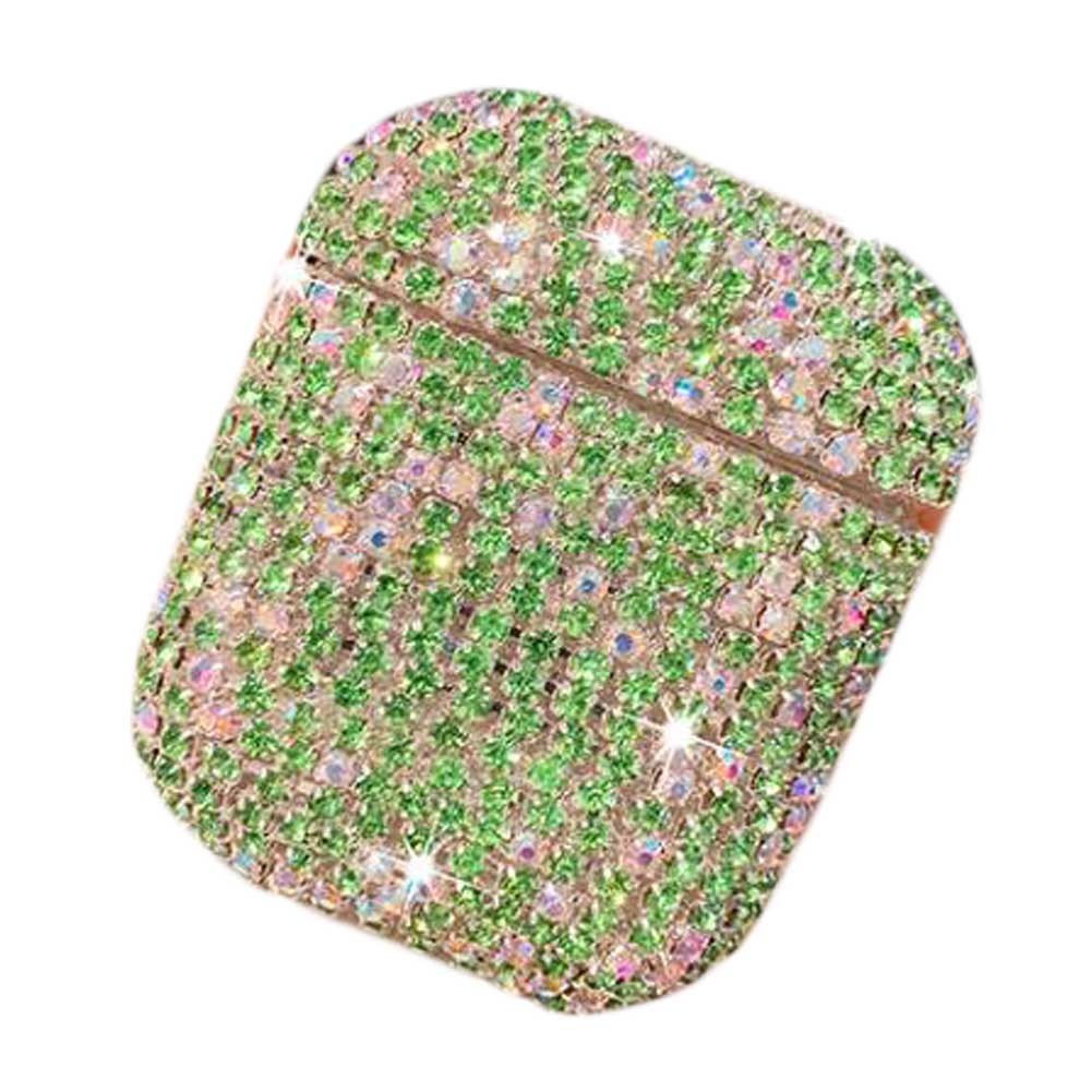 Green Shiny Rhinestone Earphone Case Bling Bling Wireless Bluetooth Earbuds Headphones Storage Hard Case