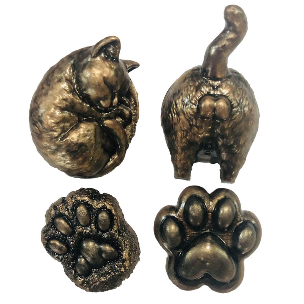 4Pieces Cats Theme Resin Drawer Knobs Dresser Cabinet Pulls Handels Cat Paw Knobs for Wardrobe Cupboard Furniture Hardware,Bronzed