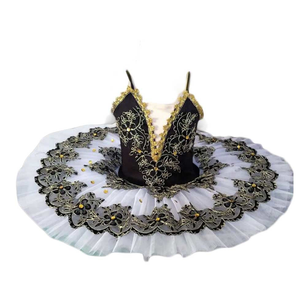 Girls Ballet Tutu Dress Embroidery Sequin Ballet Dance Gauze Skirt Black White Swan Dancing Costume