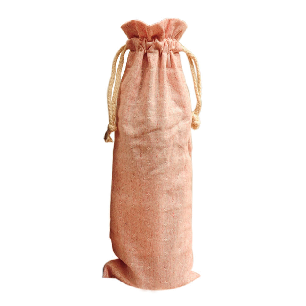 3Pcs Pink Burlap Wine Bags with Drawstring Wine Bottle Gift Bags for Festival Wedding Dinner Party