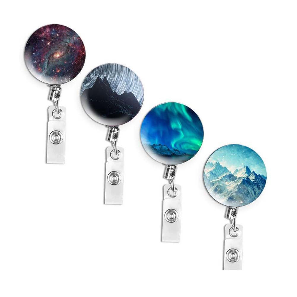 4 Pcs Retractable Badge Clip Polar Lights Badge Holder Doctor Nurse Student ID Name Card Holders, Random Pattern