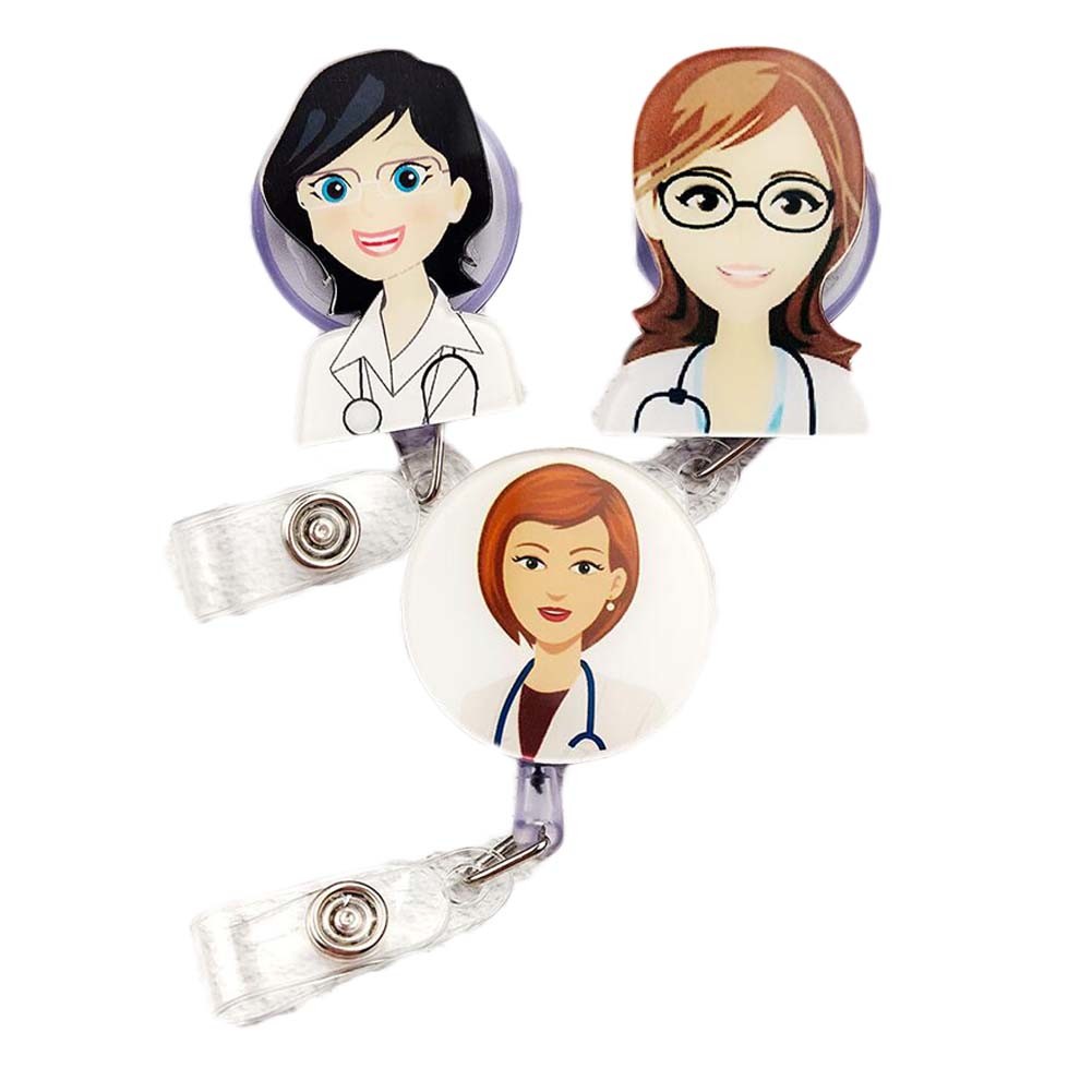 3 Pcs Retractable Badge Clip Woman Doctors Badge Holder ID Name Card Holders, Random Pattern