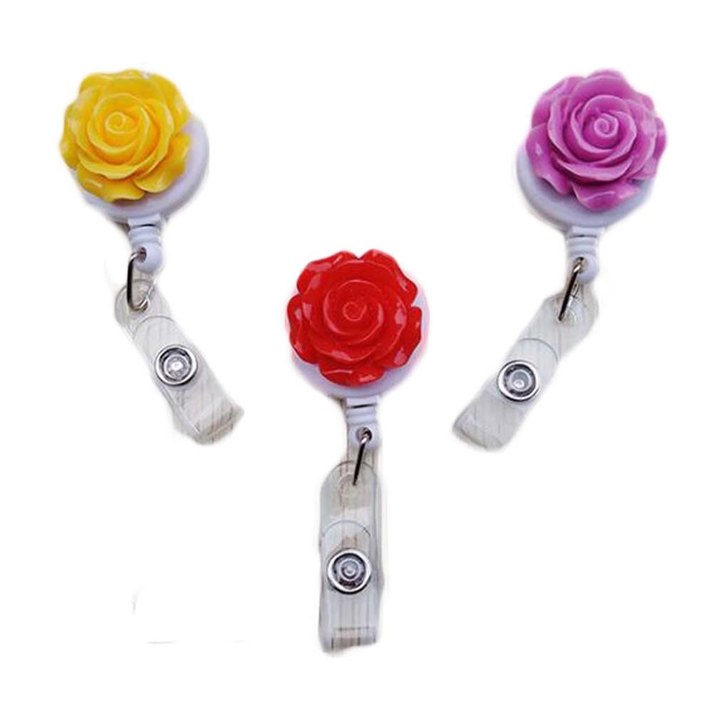 3 Pcs Rose Retractable Badge Clip Doctor Nurse Student Badge Holder ID Name Card Holders, Random Color