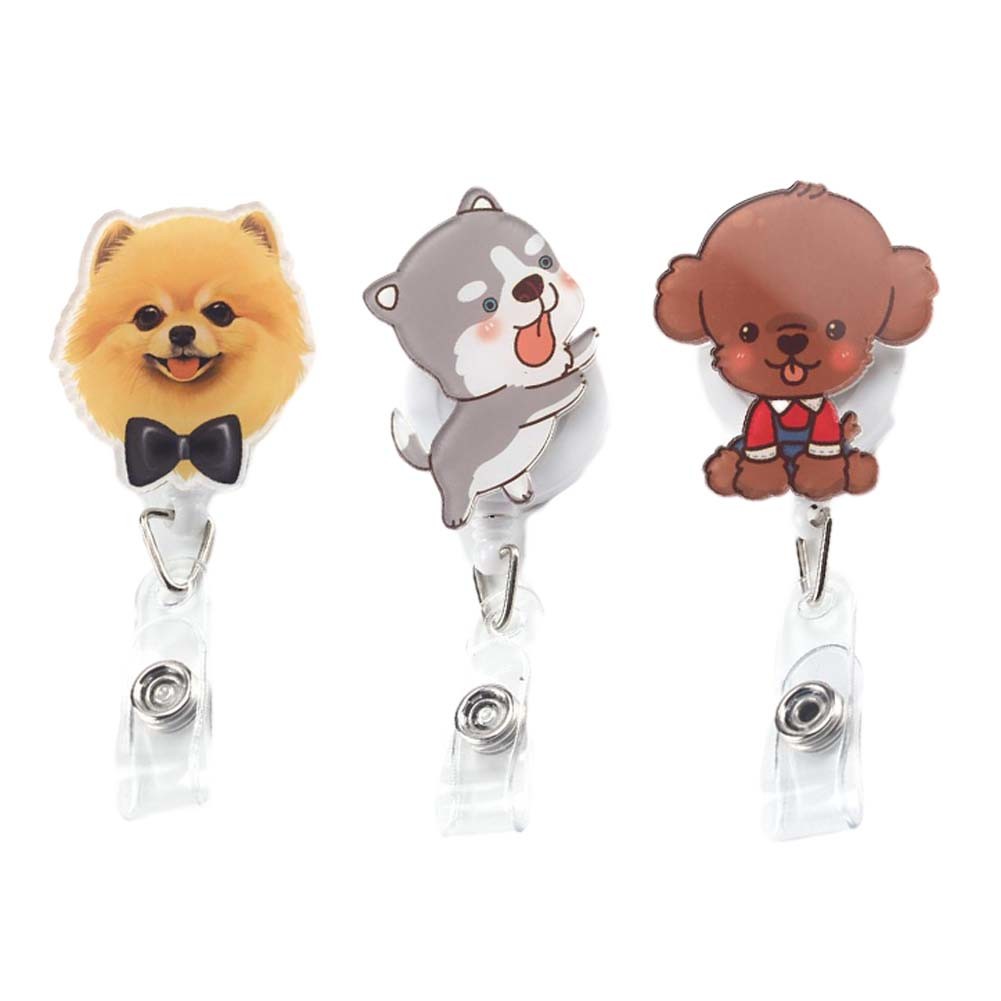 3 Pcs Cute Dogs Retractable Badge Clip ID Badge Holders Office Student Name Card Holders, Random Pattern