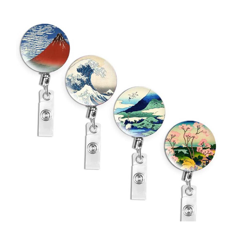 4 Pcs Retractable Badge Clip Japanese Style Badge Holder Doctor Nurse Student ID Name Card Holders, Random Pattern