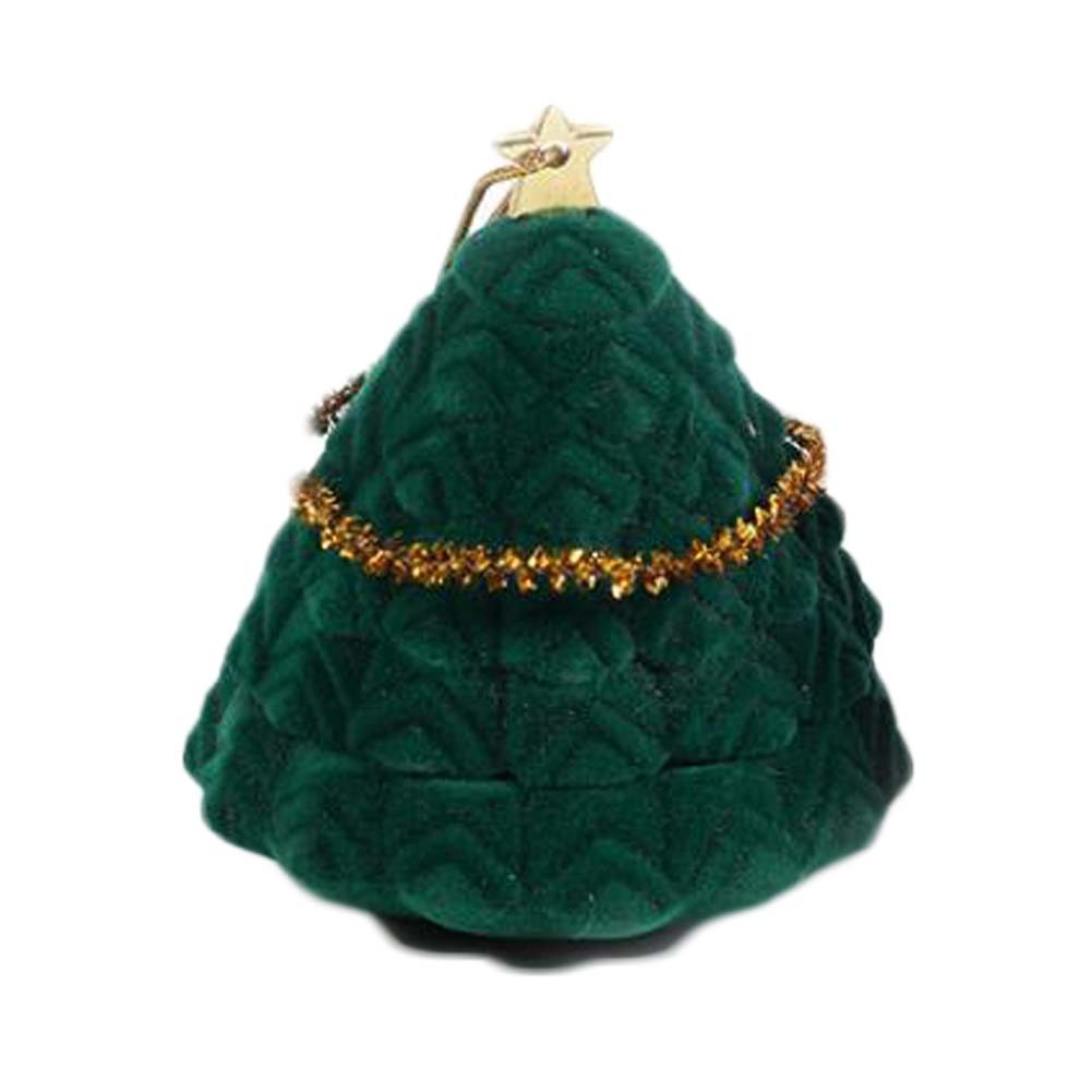 Green Velvet Christmas Tree Shape Jewelry Storage Box Gift Jewelry Holder Christmas Hanging Decoration