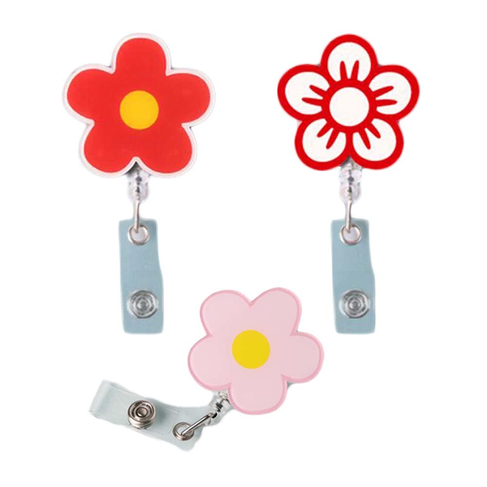 3 Pcs Cute Red Flower Retractable Badge Clip Doctor Nurse Student Badge Holder ID Name Card Holders, Random Pattern