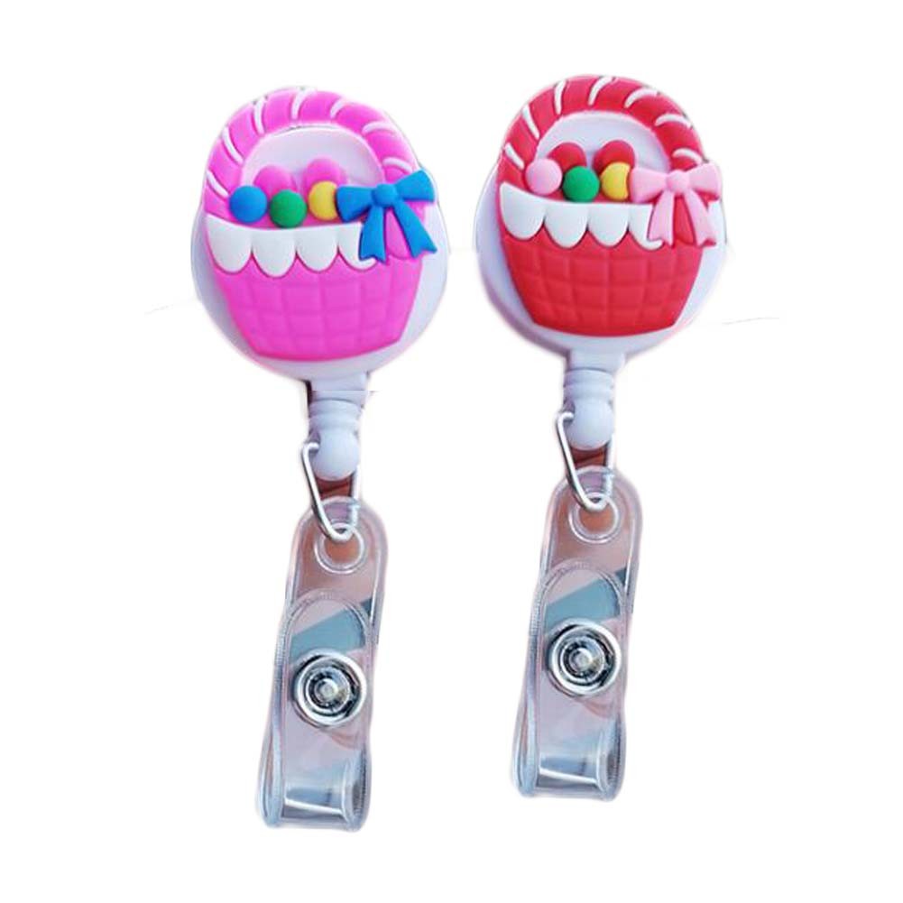 2 Pcs Retractable Badge Clip Flower Baskets ID Badge Holders Name Card Bus MetroCard Holders, Random Pattern