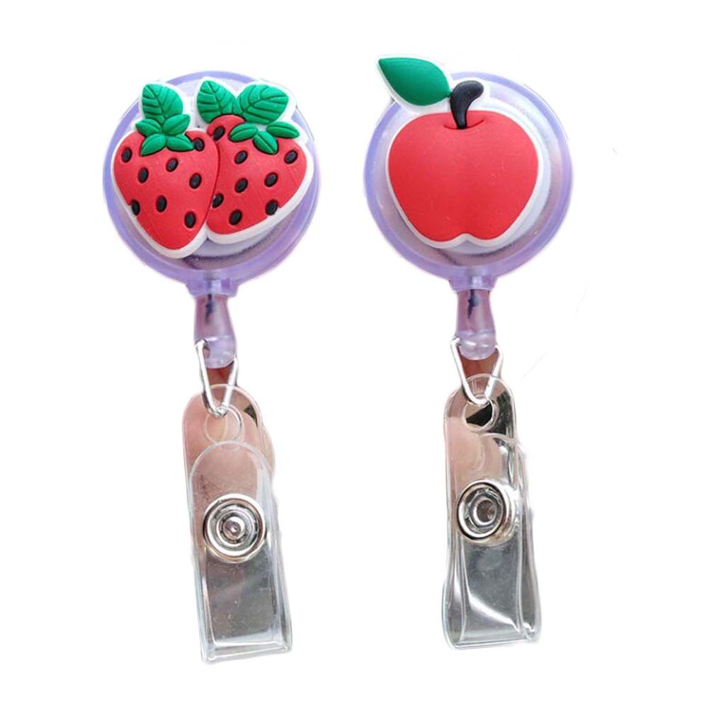 2 Pcs Retractable Badge Clip Fruits ID Badge Holders Name Card Bus MetroCard Holders, Random Pattern