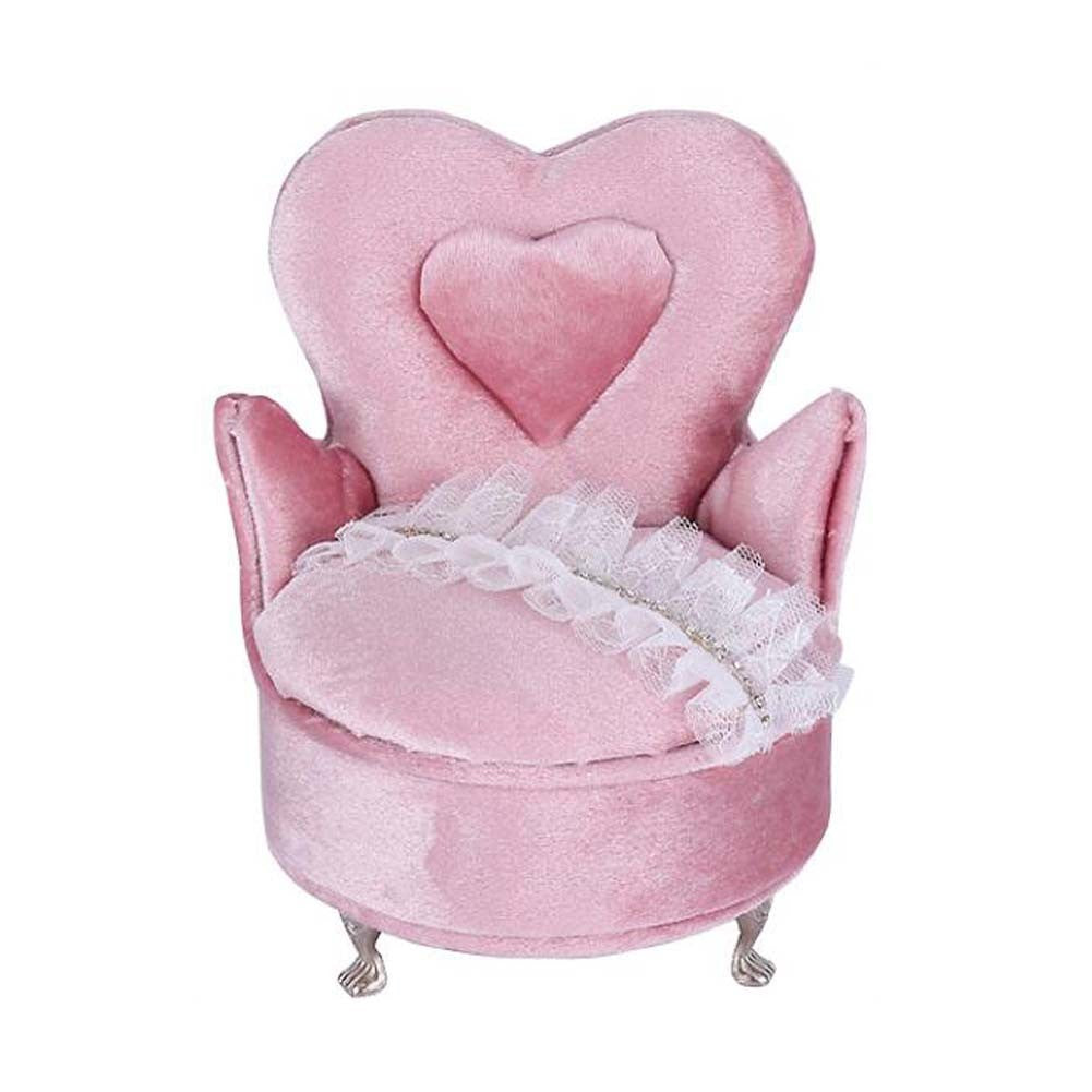 Pink Velvet Mini Jewelry Box Storage Organizer Lace Princess Single Arm Chair Furniture Shape Jewelry Holder