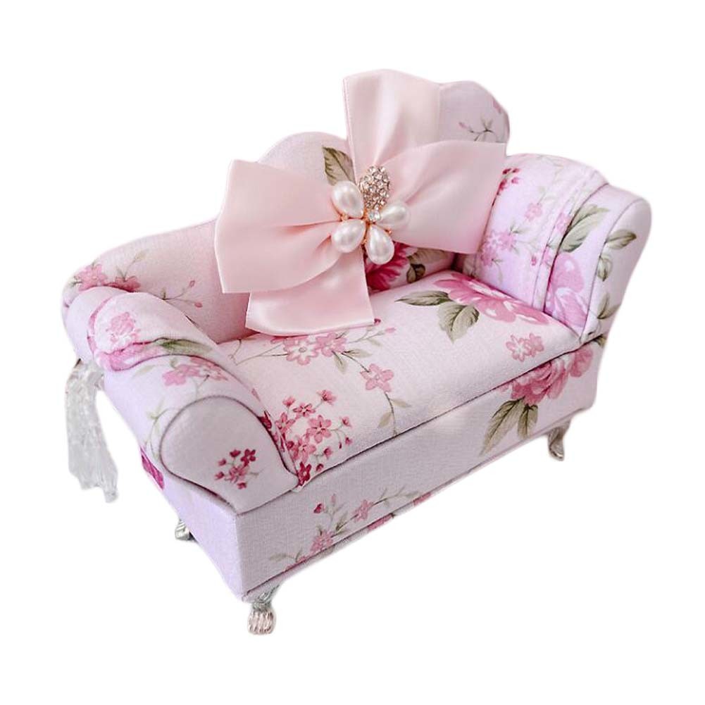 Pink Floral Jewelry Storage Box Organizer Bowknot Princess Sofa Furniture Shape Mini Jewelry Holder