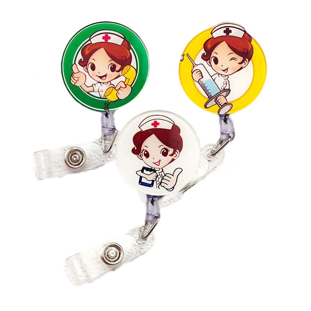 3 Pcs Retractable Badge Clip Female Nurses Badge Holder ID Name Card Holders, Random Pattern