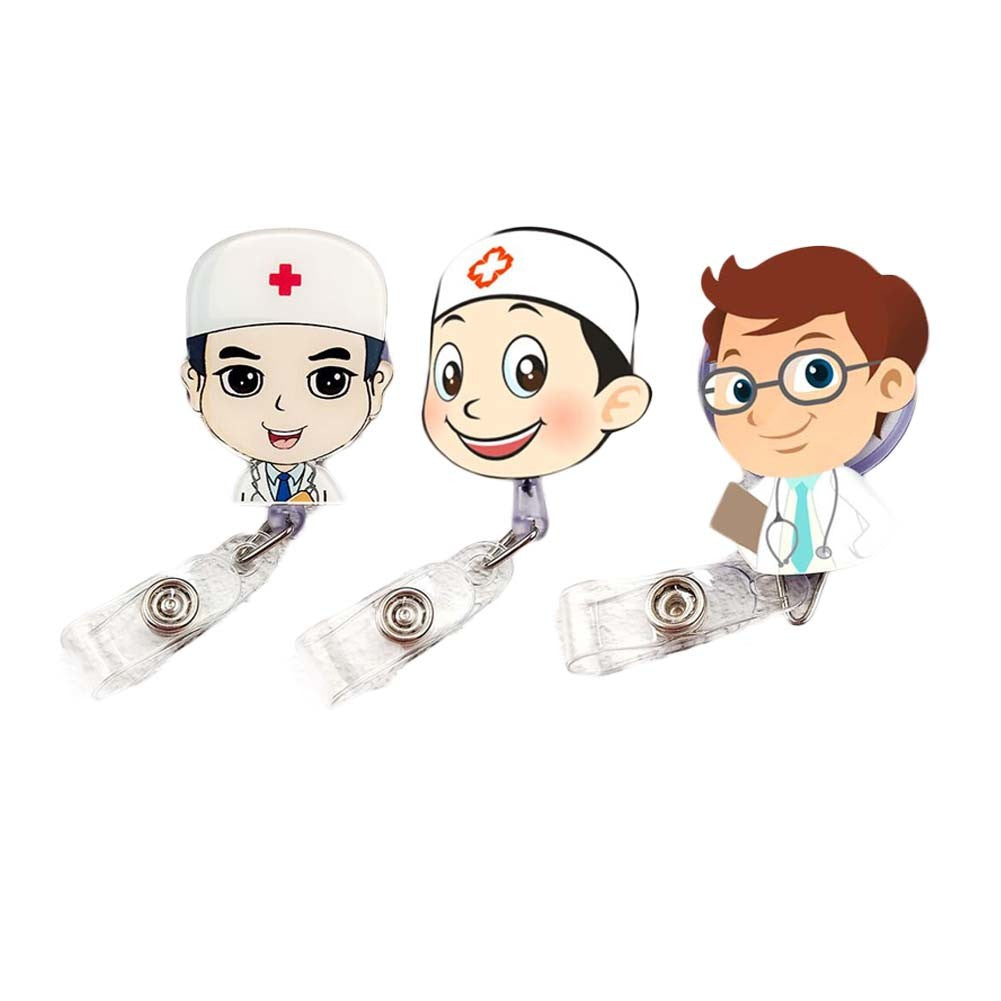 3 Pcs Retractable Badge Clip Men Doctors Badge Holder ID Name Card Holders, Random Pattern