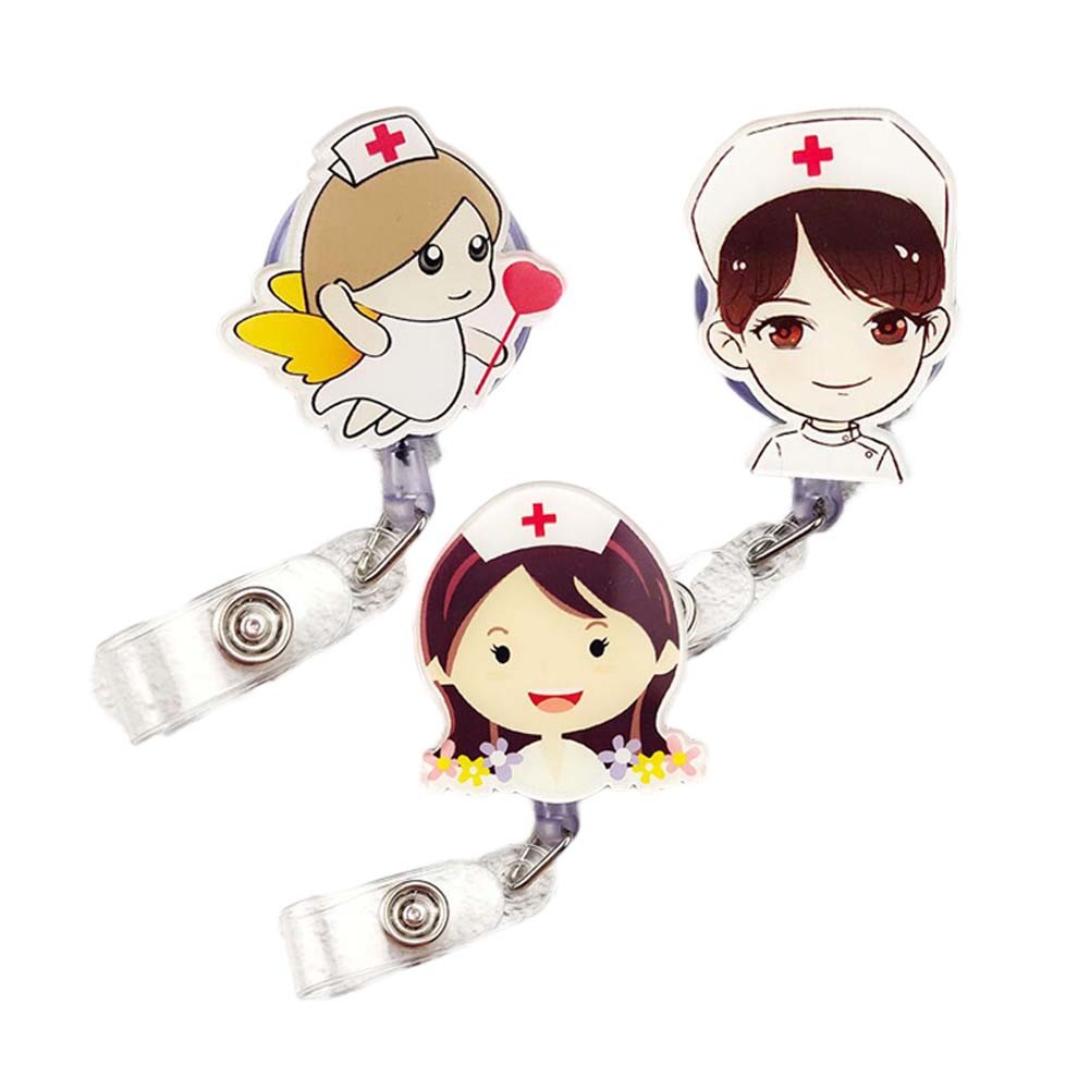 3 Pcs Retractable Badge Clip Nurse Pattern Badge Holder ID Name Card Holders, Random Pattern