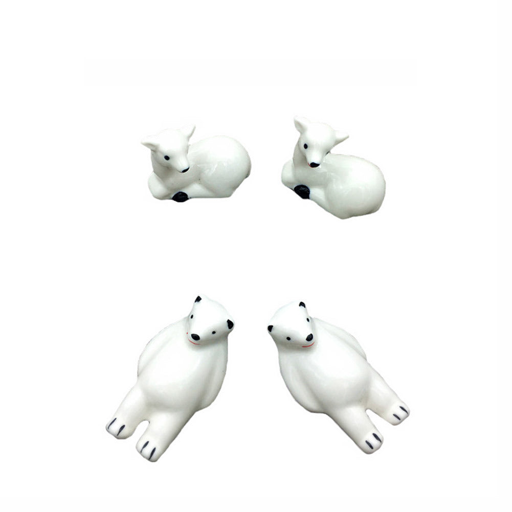 8Pcs White Bear and Fawn Chopstick Rest Holder Ceramics Decorative Tableware Stand Rack