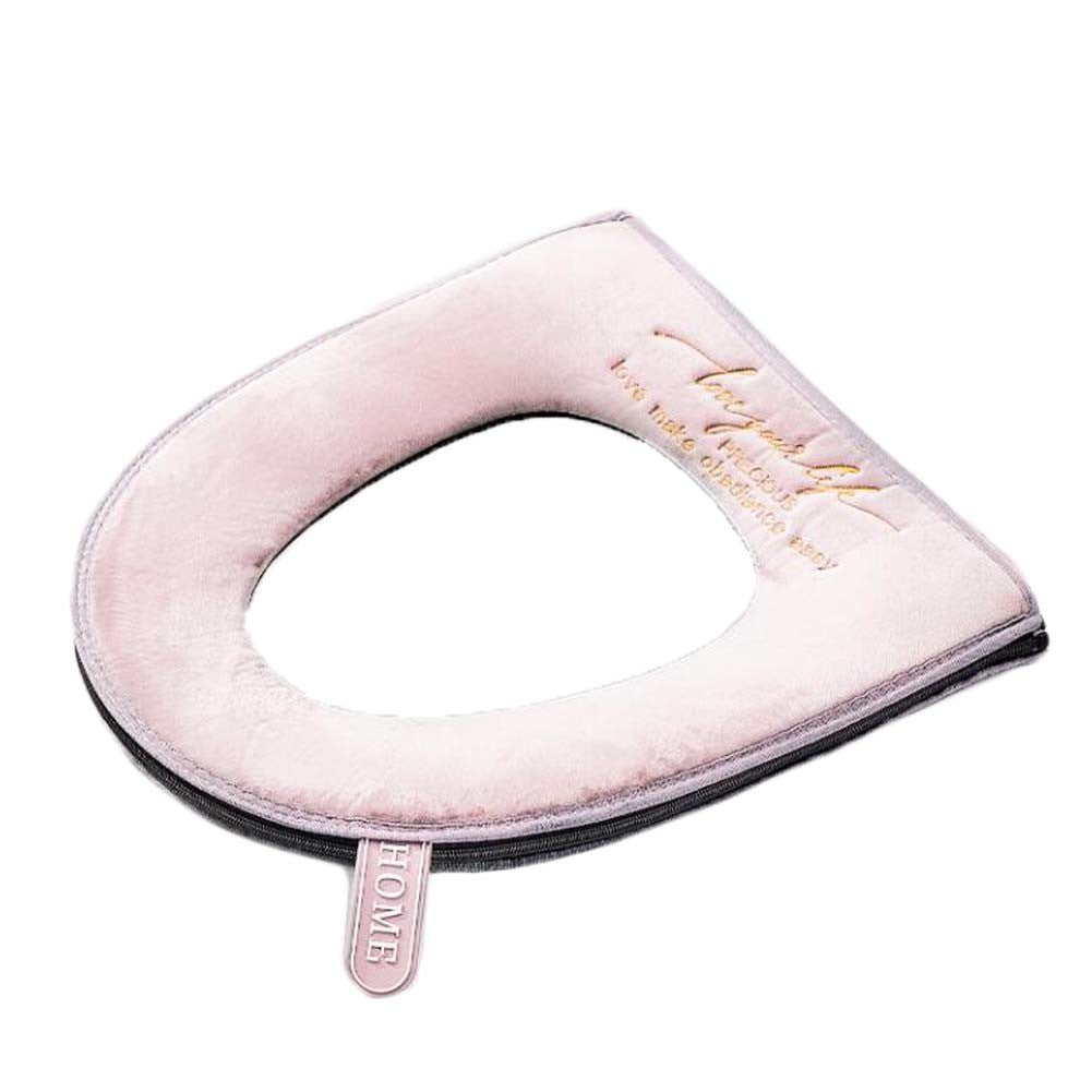 Velvet Zipper Toilet Seat Cover Pad Winter Toilet Seat Cushion Mat Toilet Seat Warmer, Light Pink