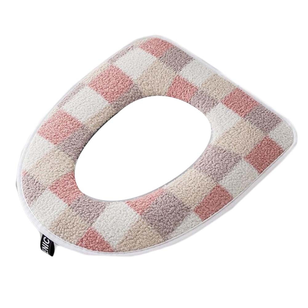 2 Pcs Winter Plush Checkered Toilet Seat Cover Pad Toilet Seat Cushion Mat Toilet Seat Warmer,Pink