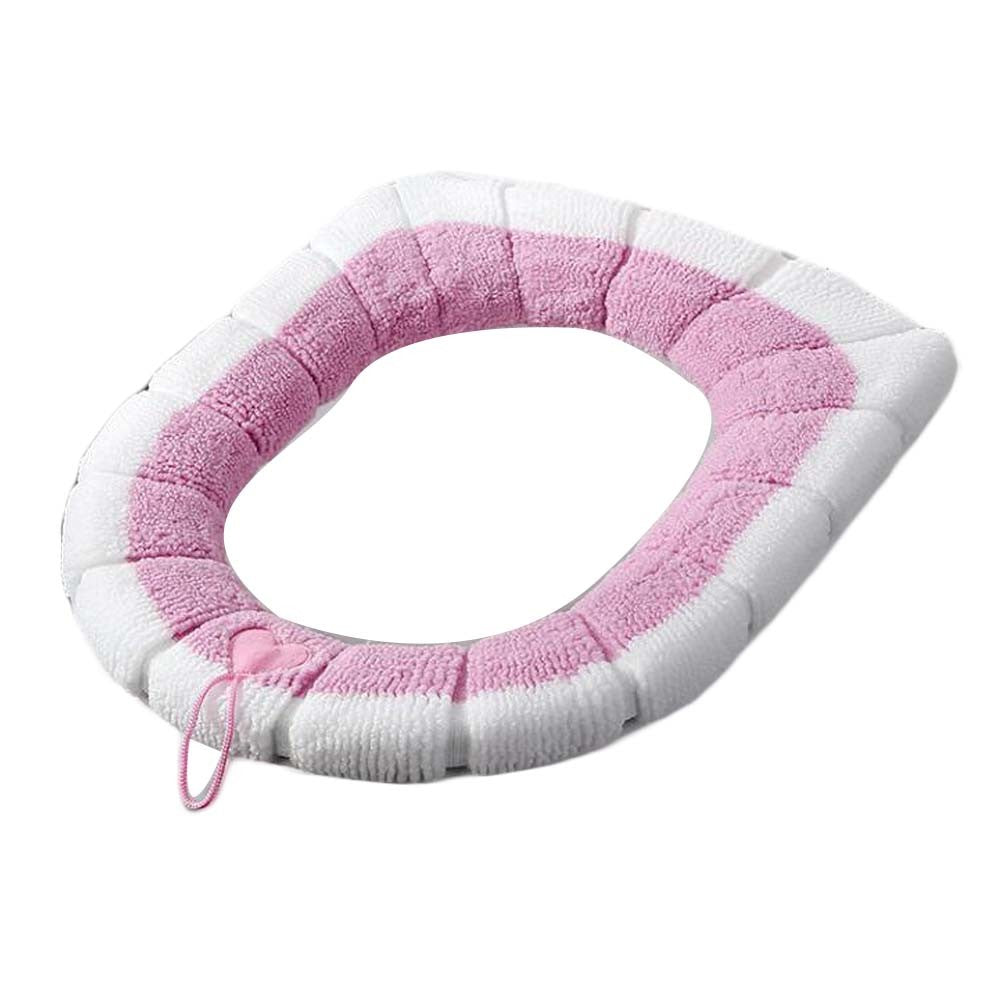 2 Pcs Pink Heart Knit Toilet Seat Cover Pads Winter Stretchable Toilet Seat Cushion Mat Toilet Seat Warmer