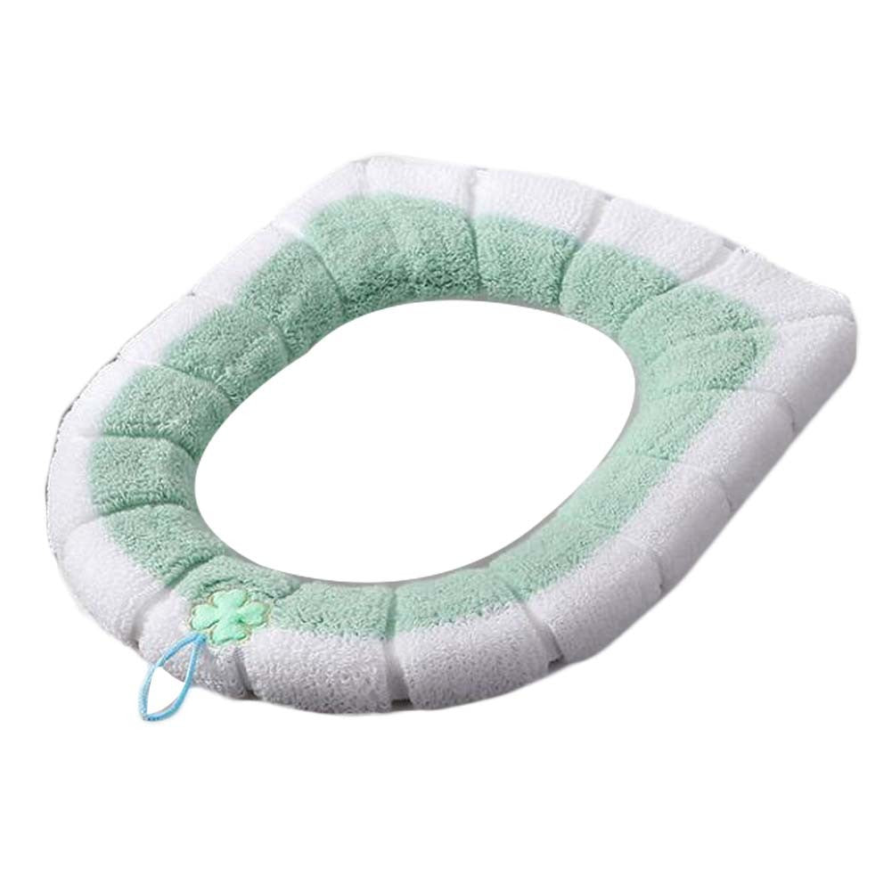 2 Pcs Green Clover Knit Toilet Seat Cover Pads Winter Stretchable Toilet Seat Cushion Mat Toilet Seat Warmer